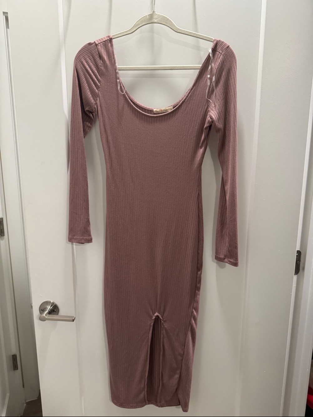Heart & Hips Ribbed Long Sleeve Midi Dress in Mauve